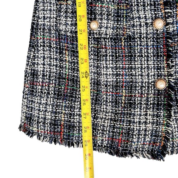 Fringed Plaid Jacket Boucle Women S Blue White Blazer Classic Professor Academia - Picture 12 of 16